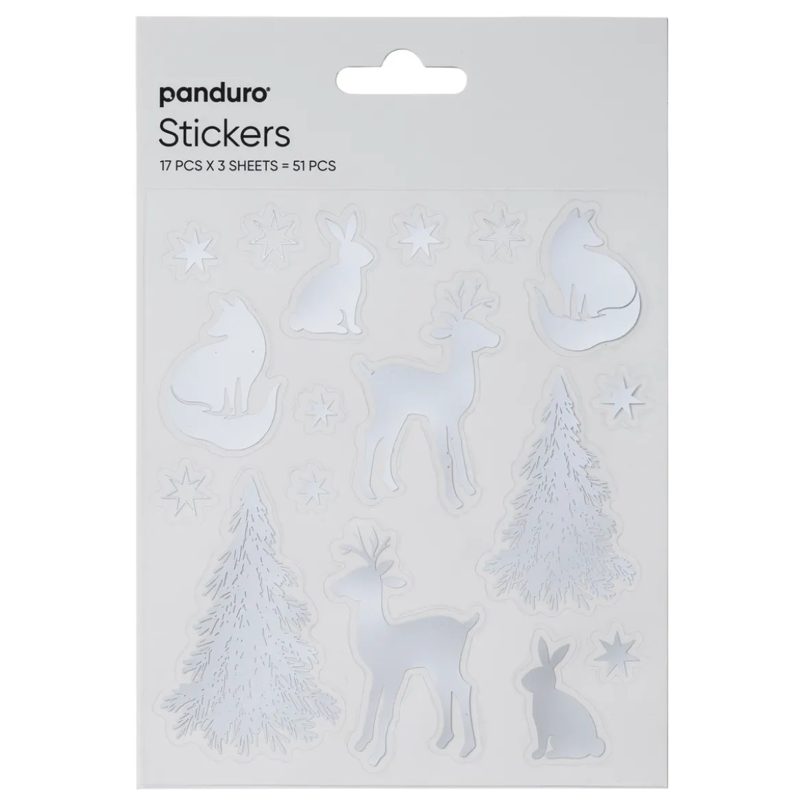 Stickers Jul, vinterdjur i silvermetallic, 3 ark med totalt 51 klistermärken