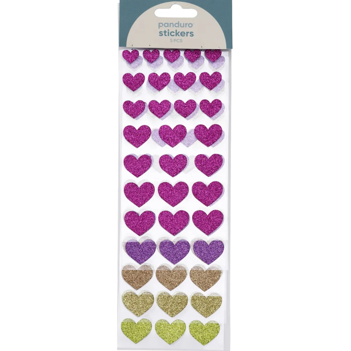 Stickers klistermärken med 175 glittriga hjärtan i 5 olika färger – B. 12–22 mm