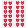 24 Stickers / klistermärken 1–24 med röda hjärtan