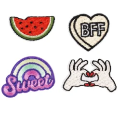 Stickers, 4 st. broderade klistermärken – Melon, BFF, regnbåge & händer