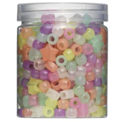 380 stora sjävlysande pärlor / glow in the dark pony beads, hjärtan och stjärnor