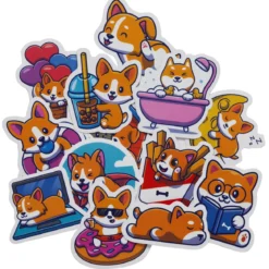 Stora stickers klistermärken med corgi-tema, 50 st. 2,5–5 × 2,5–5 cm, beroende på form
