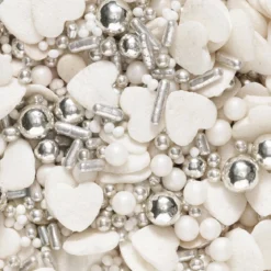 Strösselmix 40g Silver – små & stora silverkulor och ljusa hjärtan