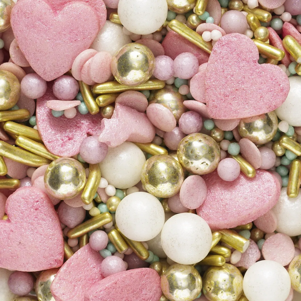 Strösselmix 40g Unicorn – ljust, guldigt och rosa hjärtan i en sagolik enhörnings-mix