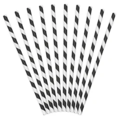 Sugrör av papper 10-pack, svart- och vitrandiga. Längd 19,5 cm