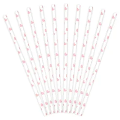 Sugrör av papper 10-pack, vita med rosa hjärtan. Längd 19,5 cm