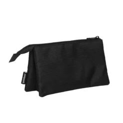 Svart pennskrin av polyester med 3 fack och dragkedja, 21×11,5×2,5 cm