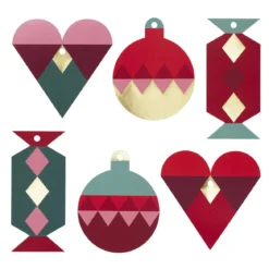 Tags, hålslagna etiketter för julklappsinslagning – Grafisk jul, 36 st, 240 g/m²