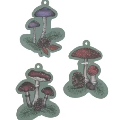 Tags med svampar, 9 st. i 3 olika desginer. Längd 9,5 cm, 240 g/m²