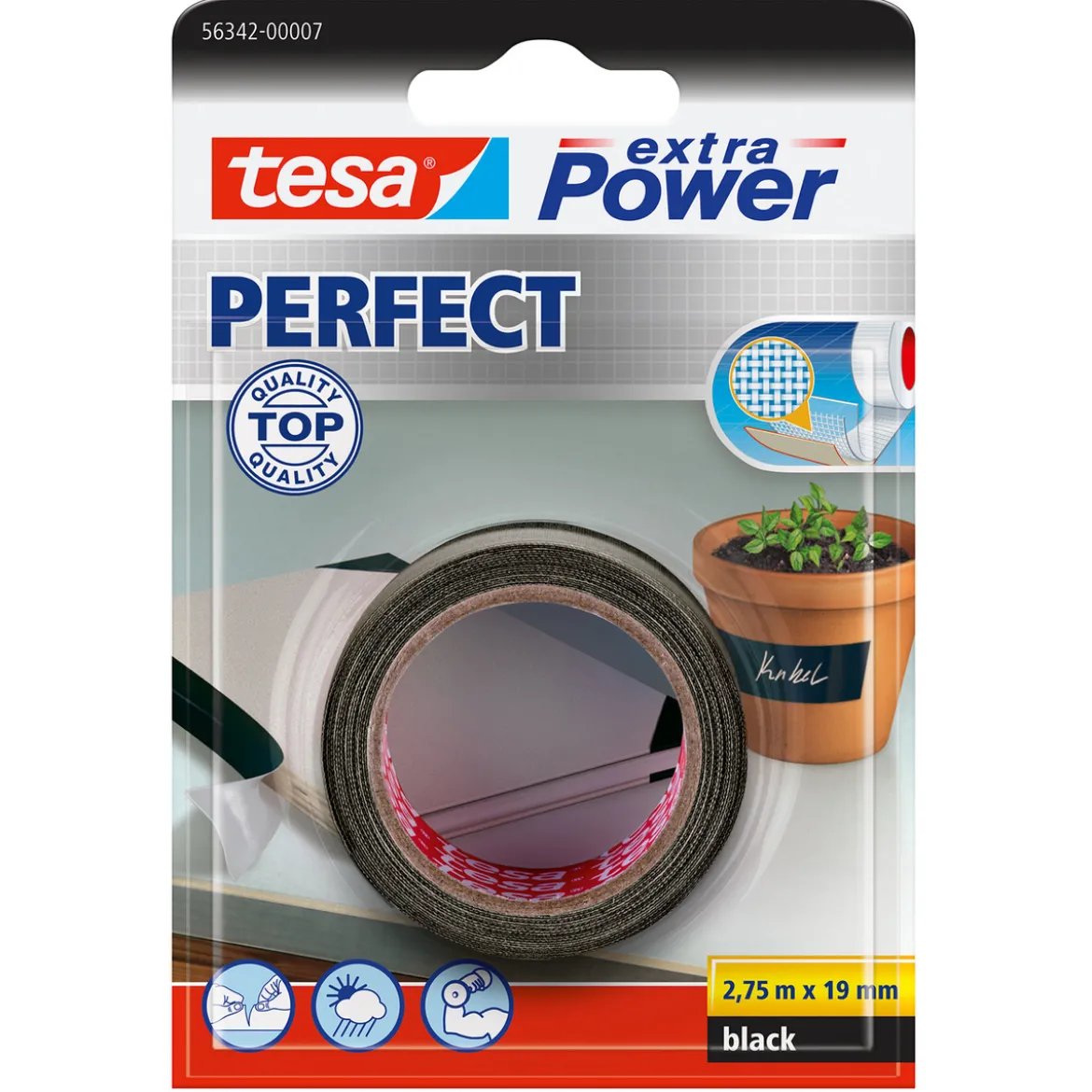 Tesa Extra Vävtejp 19mm Svart
