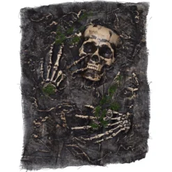 Textilduk med skelett och dödskalle för halloweendukning ca 38×53 cm
