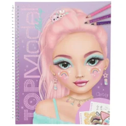 TOPModel Make-Up designbok & målarbok med roliga motiv och klistermärken, 19×24 cm