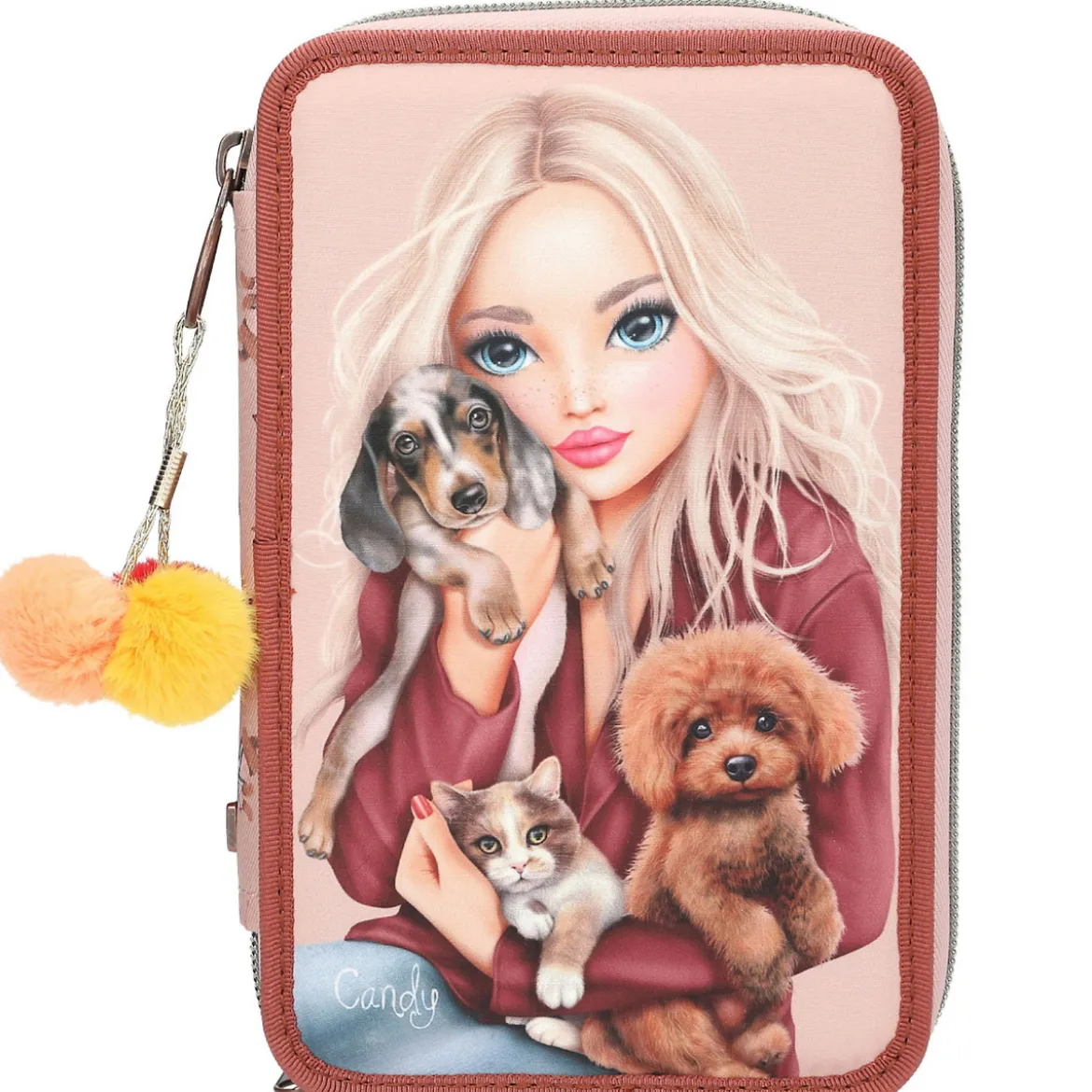 TopModel trippelpennfodral Fur Ever Friends med massor av pennor etc. 13×20×7,5 cm