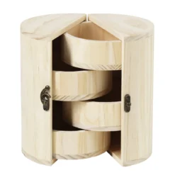 Träförvaring, cylinder med 4 fack, runt öppningsbart träskåp, Ø15 cm, höjd 20 cm