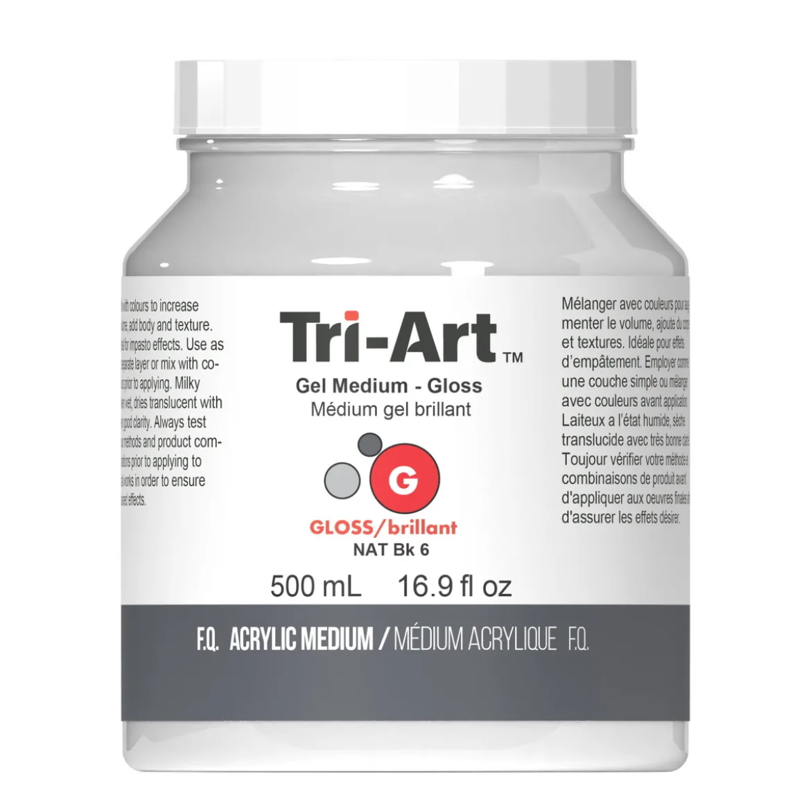 Tri-Art Gel Medium Gloss 500 ml, blankt gelbaserat förtjockningsmedel för akrylfärg