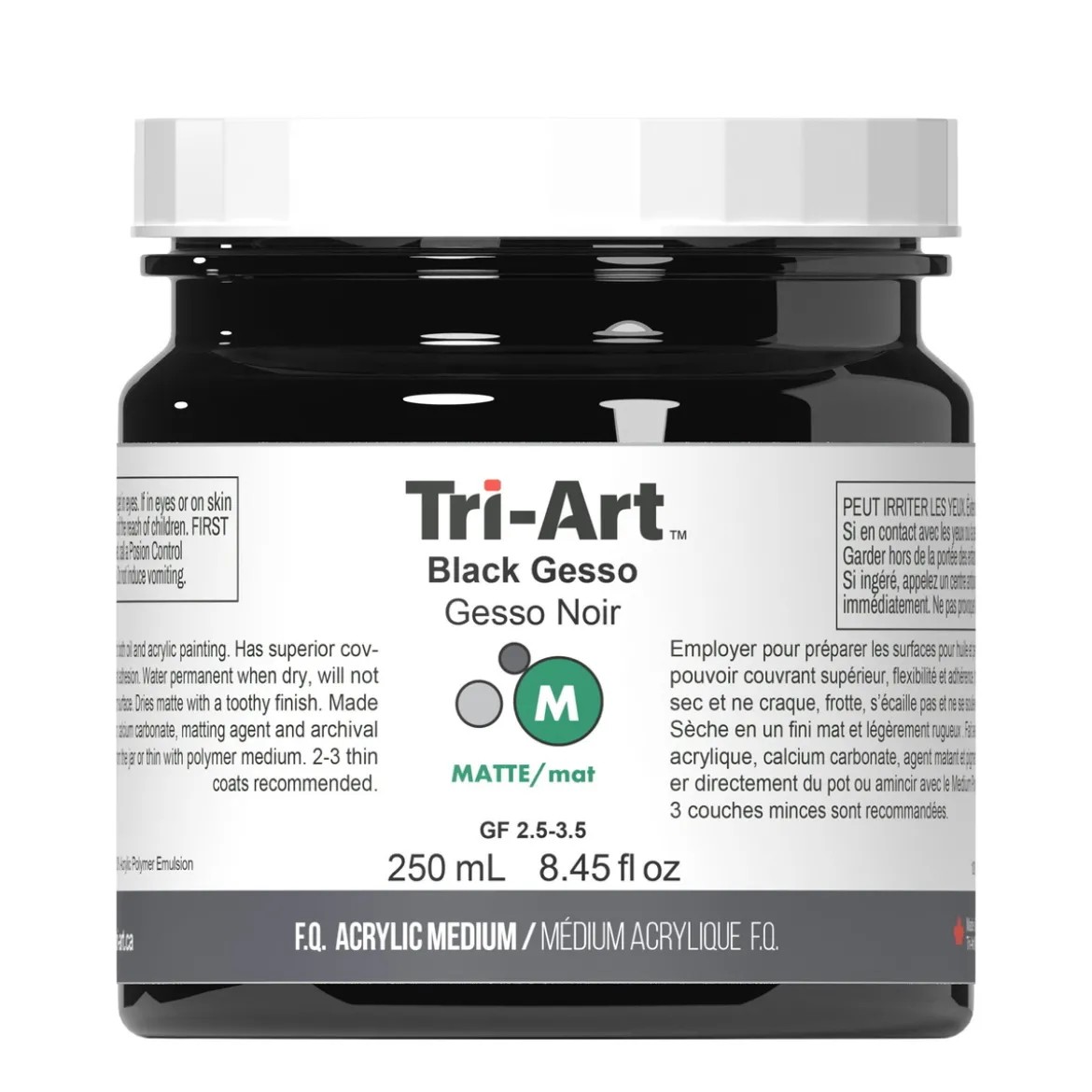 Tri-Art Medium Gesso Black 250 ml, svart grundering för akrylfärg