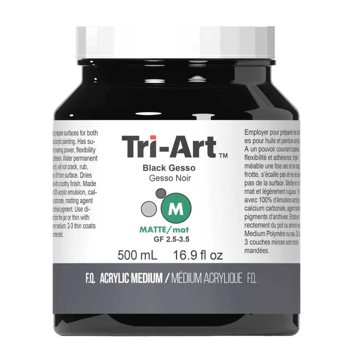 Tri-Art Medium Gesso Black 500 ml, svart grundering för akrylfärg