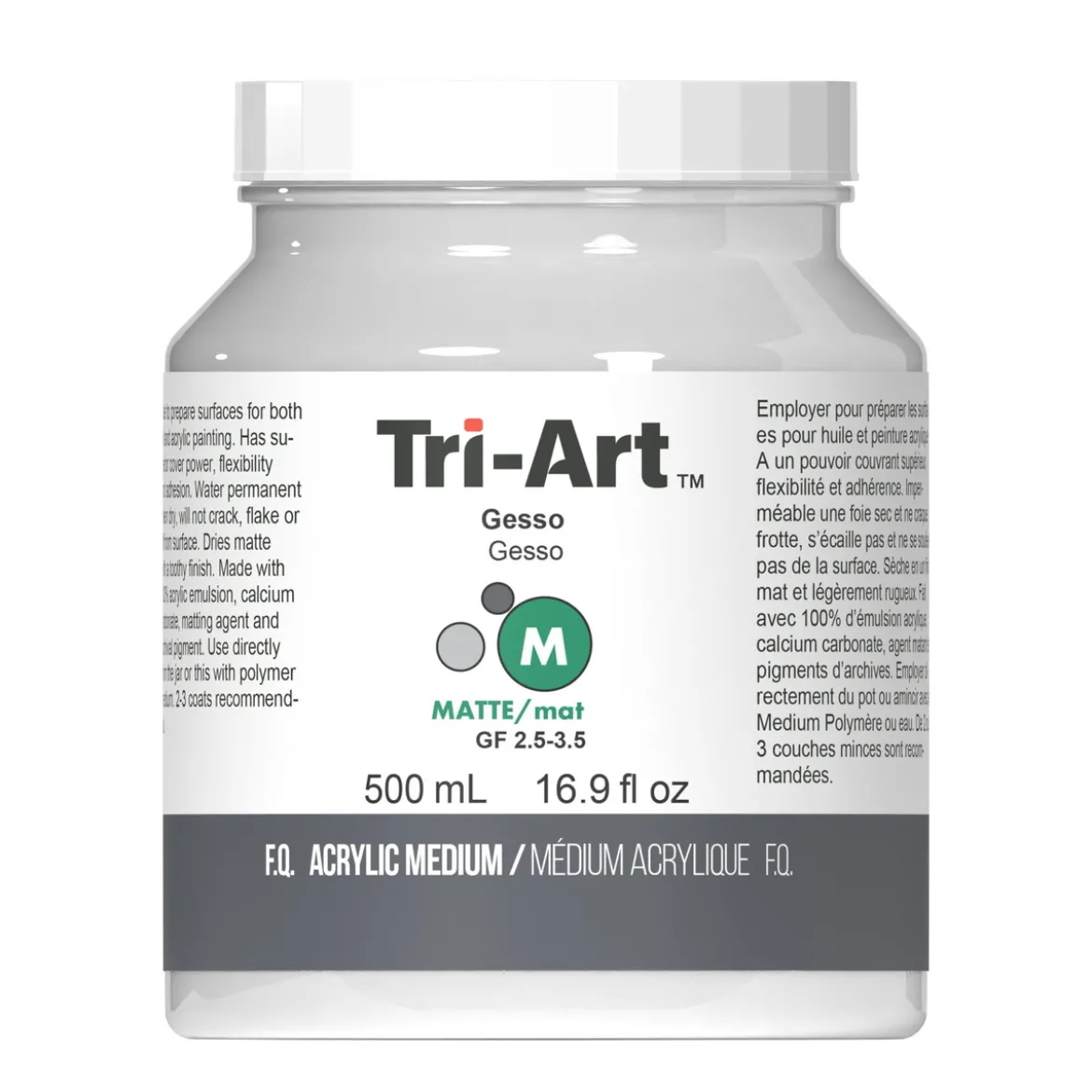 Tri-Art Medium Gesso 500 ml, vit grundering för akrylfärg