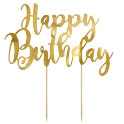Tårtdekoration, cake topper, Happy Birthday i guldbokstäver 20×13 cm