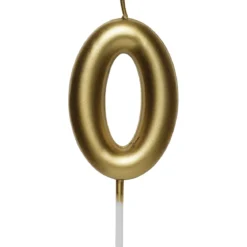 Tårtljus / sifferljus i guldfärg, 6 cm hög – siffran 0