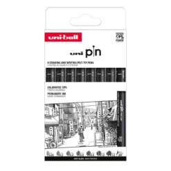 Uni Pin Fineliner 8-pack, Set #2 – 7 fineliners och 1 brush / penselspets