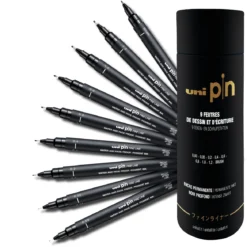 Uni Pin Fineliners, set i tub med 9 fineliners – 0,05 till 1,2 mm + brushpen