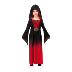 Vampyrklänning med huva, utklädnad till halloween, strl. 122-134, för barn 7–9 år