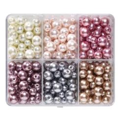 Vaxade glaspärlor, ca 480 st. i en elegant mix – 4 storlekar, Ø4, 6, 8 och 10 mm