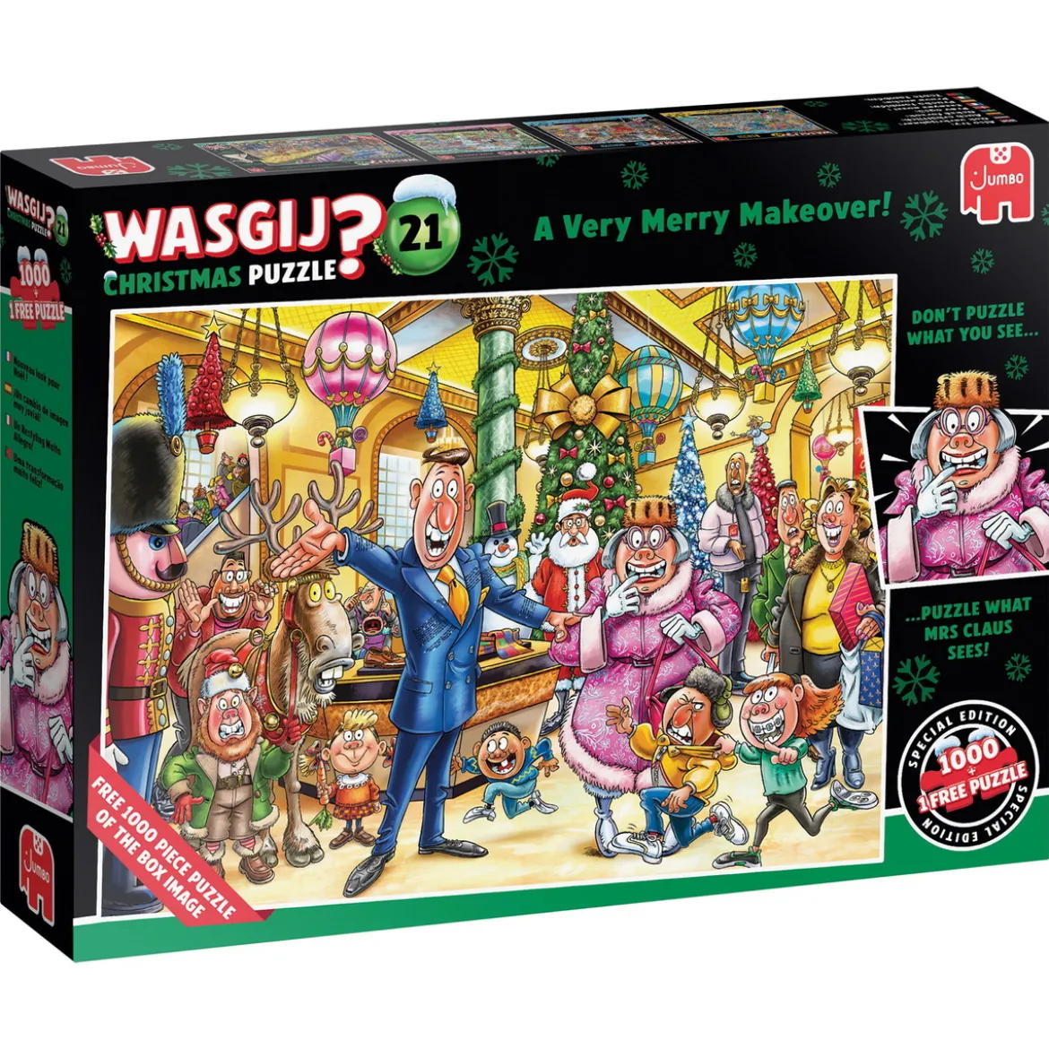 Wasgij dubbel-pussel #21 Christmas – A Very Merry Makeover! 2 stycken pussel à 1000 bitar, 68×49 cm