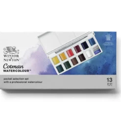Winsor & Newton Cotman Pocket Selection, akvarellfärg i 12 halvkoppar, etui & pensel