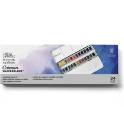 Winsor & Newton Cotman Sketch Box, akvarellfärg , 24 halvkoppar i metalletui