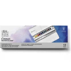 Winsor & Newton Cotman Travel Tin, 12 halvkoppar + metalletui med 12 tomma platser