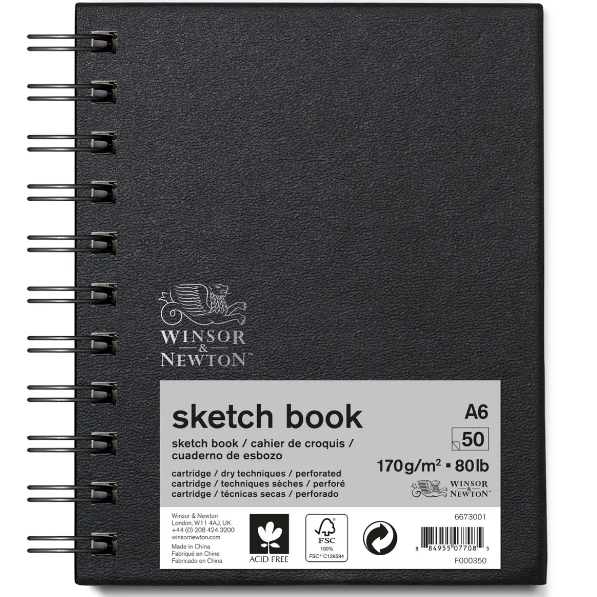 Winsor & Newton Sketch spiralbunden skissbok A6 (105×148 mm), 50 ark, 170 g/m²