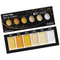 ZIG Kuretake Gansai Tambi Starry Set – 6 st. japanska akvarellfärger i ljusa och guldiga nyanser